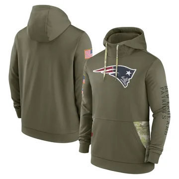 Men's Nike New England Patriots Olive 2022 Salute to Service Therma Performance Pullover Hoodie -
