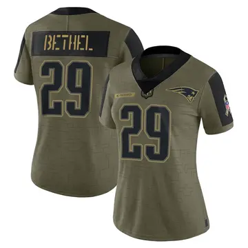 Women's Nike New England Patriots Justin Bethel Olive 2021 Salute To Service Jersey - Limited